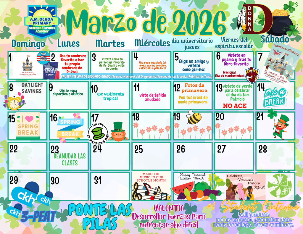 March Calendar 2026 Spanish