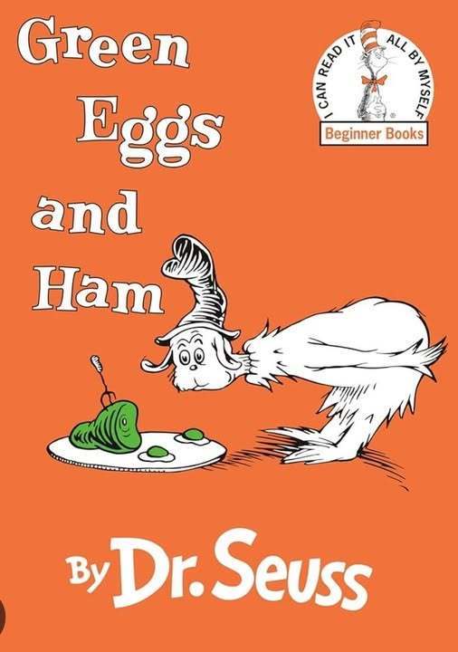 Green Eggs and Ham by Doctor Seuss Book cover. 