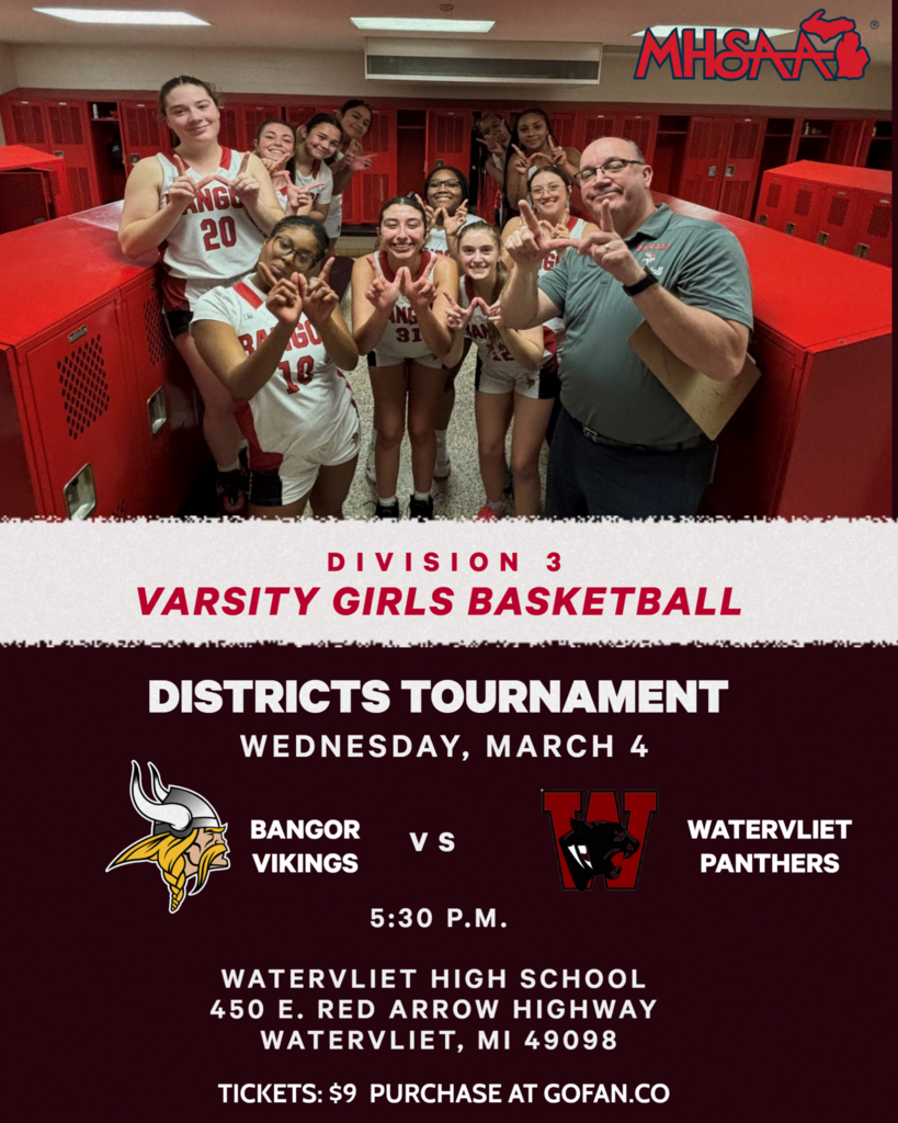 Girls varsity basketball District game announcement
