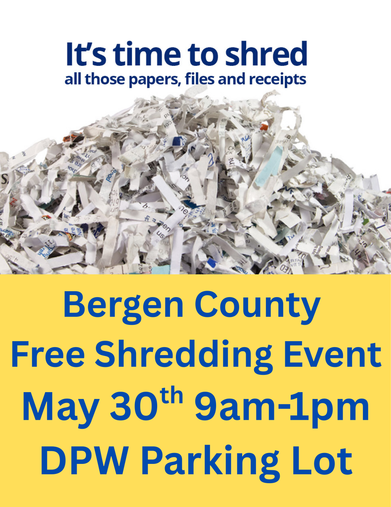 Flyer for Free Shredding Event Mat 30th 9am-1pm DPW Parking Lot
