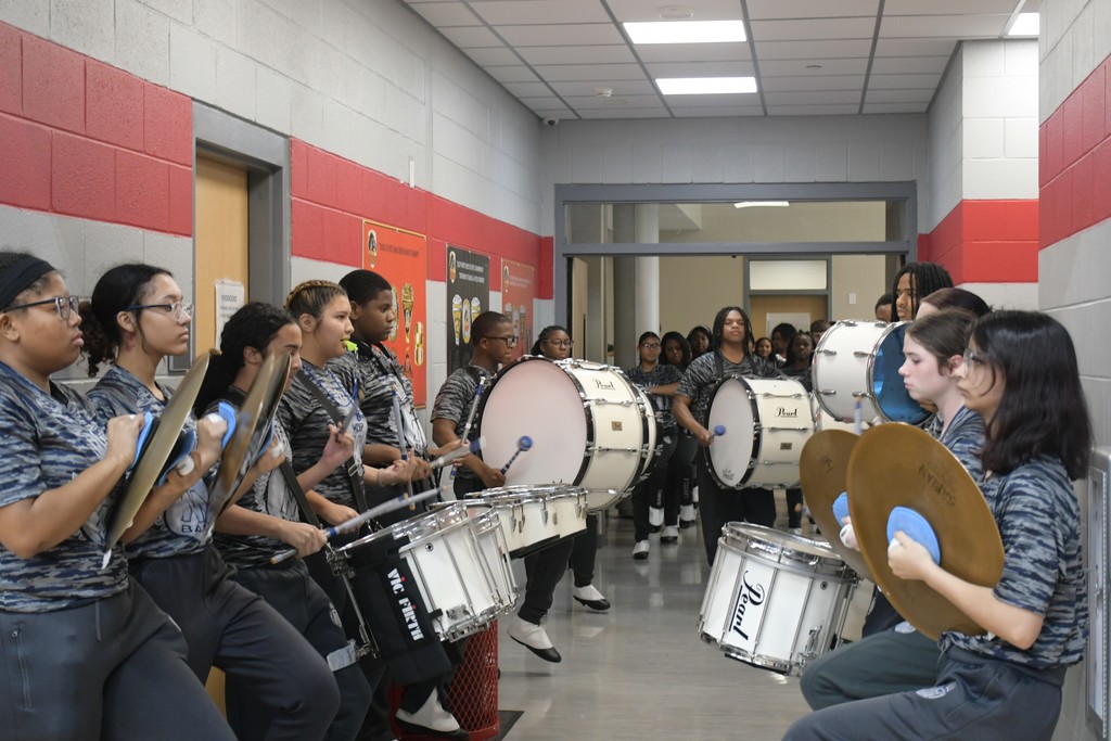 The WOS M3 Band lining the hall before the showdown