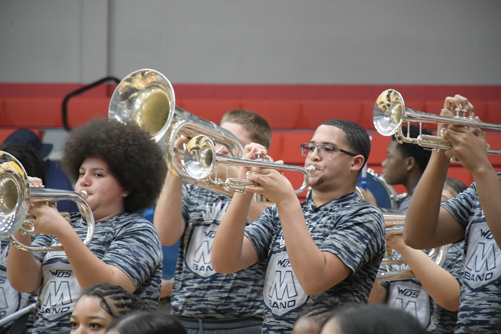 M3 Band horns section playing in a gym