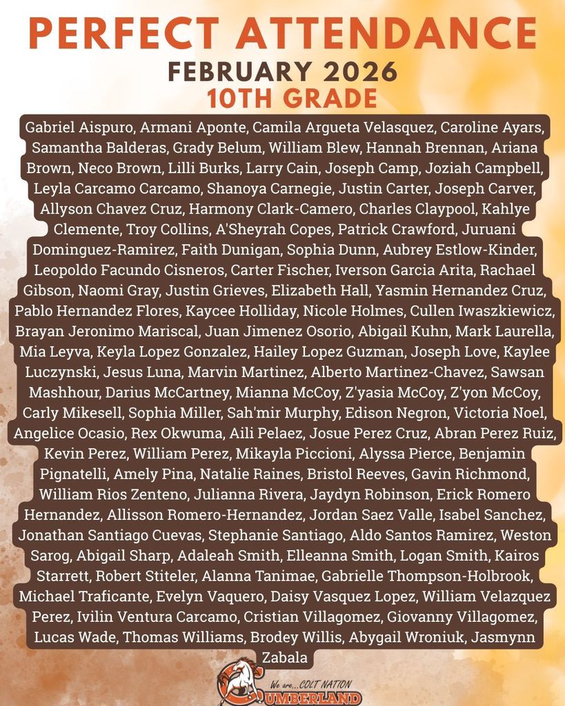 10th Grade Perfect Attendance Feb 2026