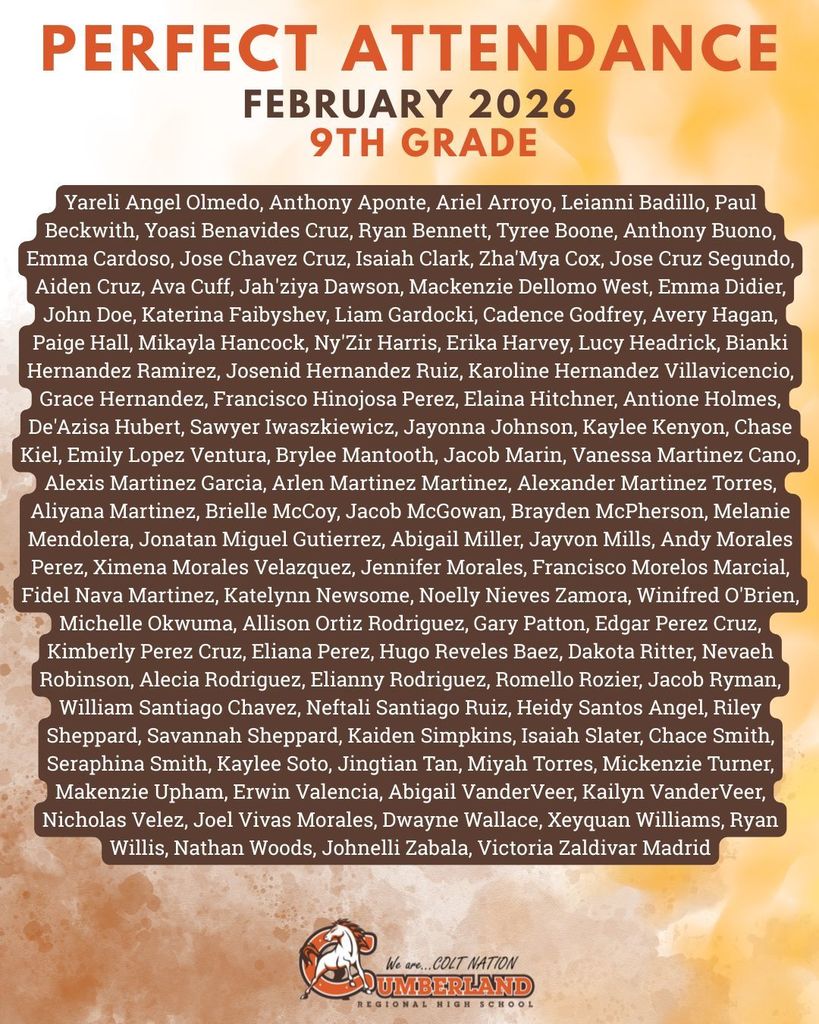 9th Grade Perfect Attendance Feb 2026