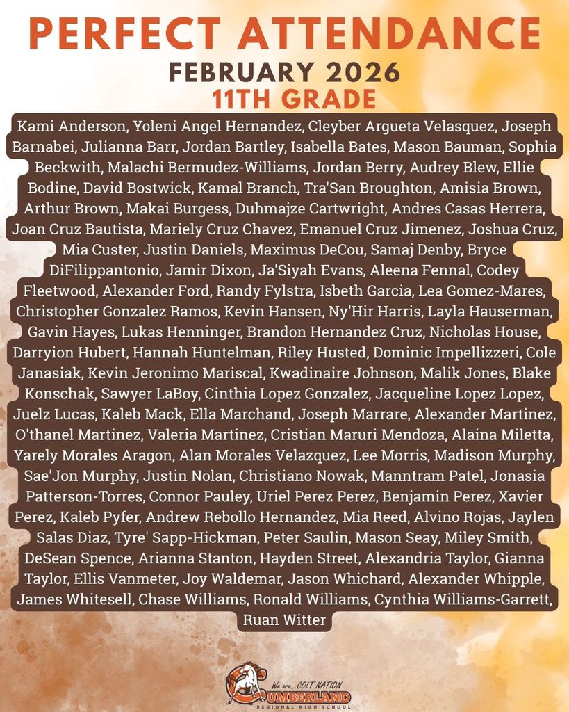 11th Grade Perfect Attendance Feb 2026
