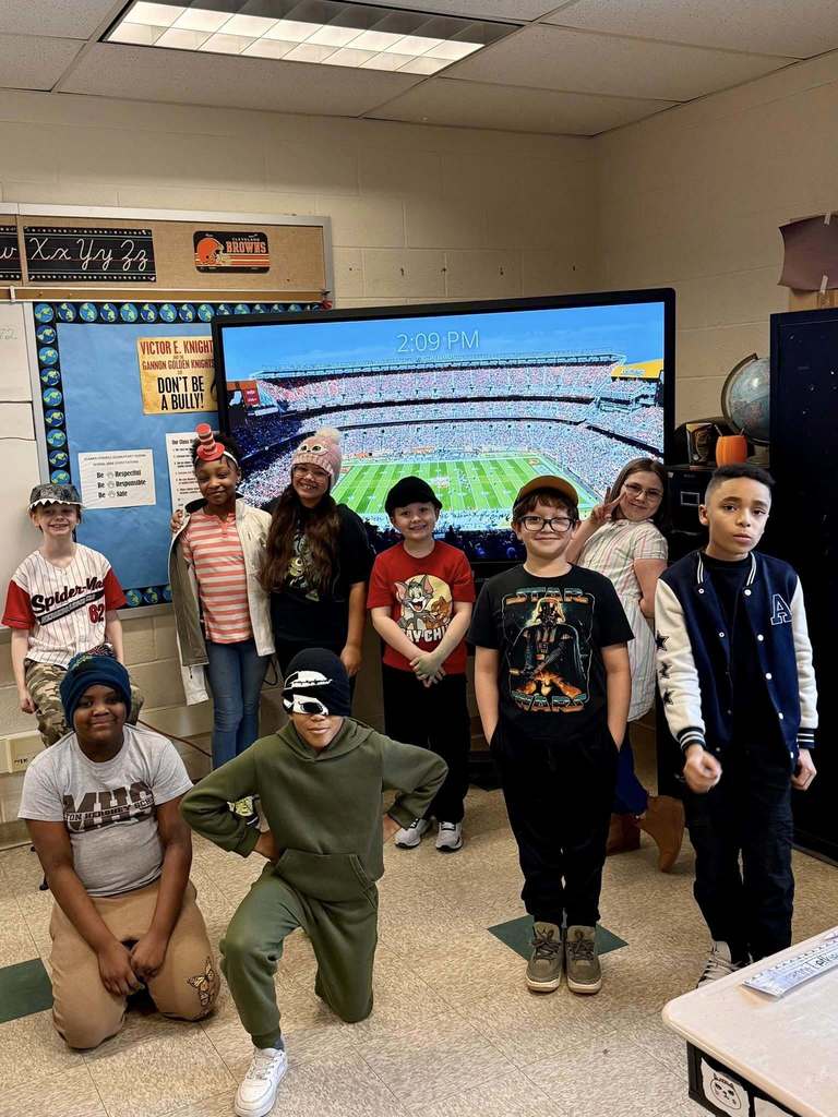 Students wearing fun hats.