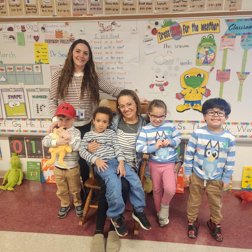 Teachers and students wearing stripped shirts. 