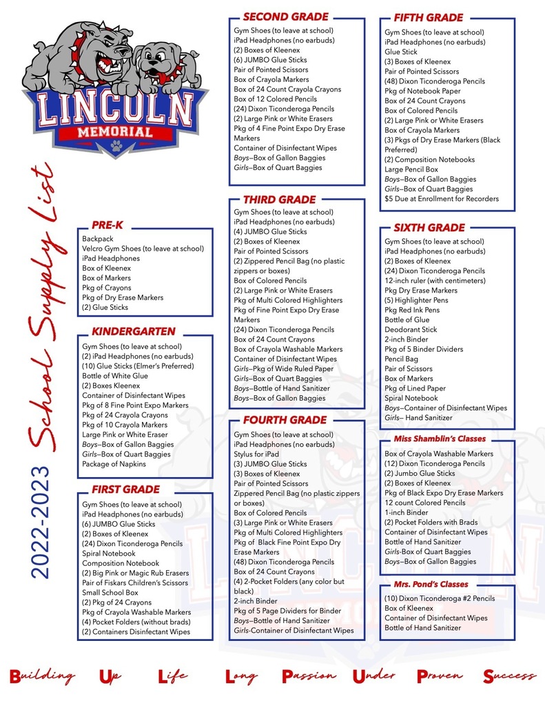 School supply List