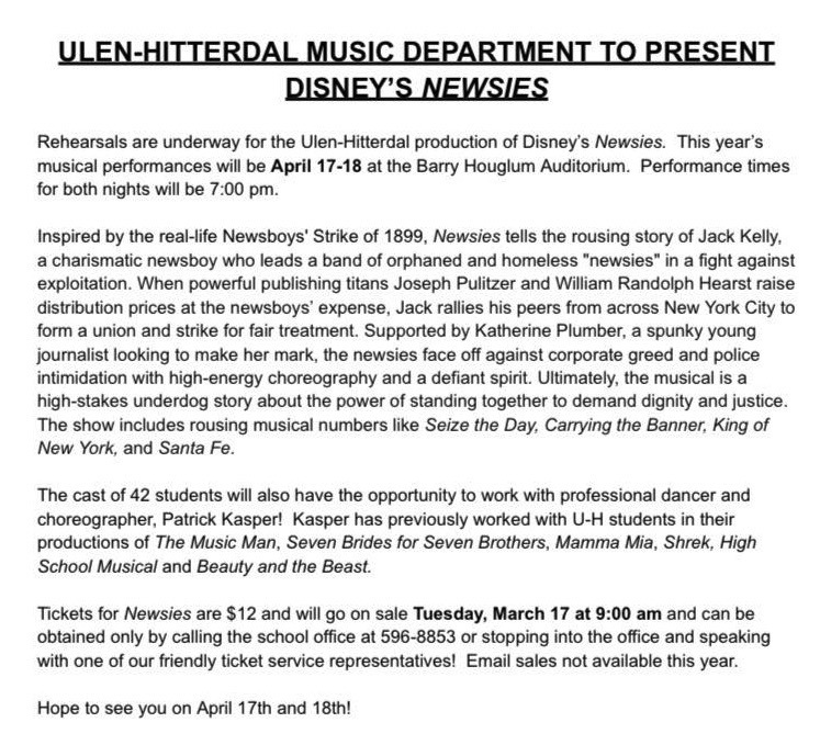 Newsies Press Release