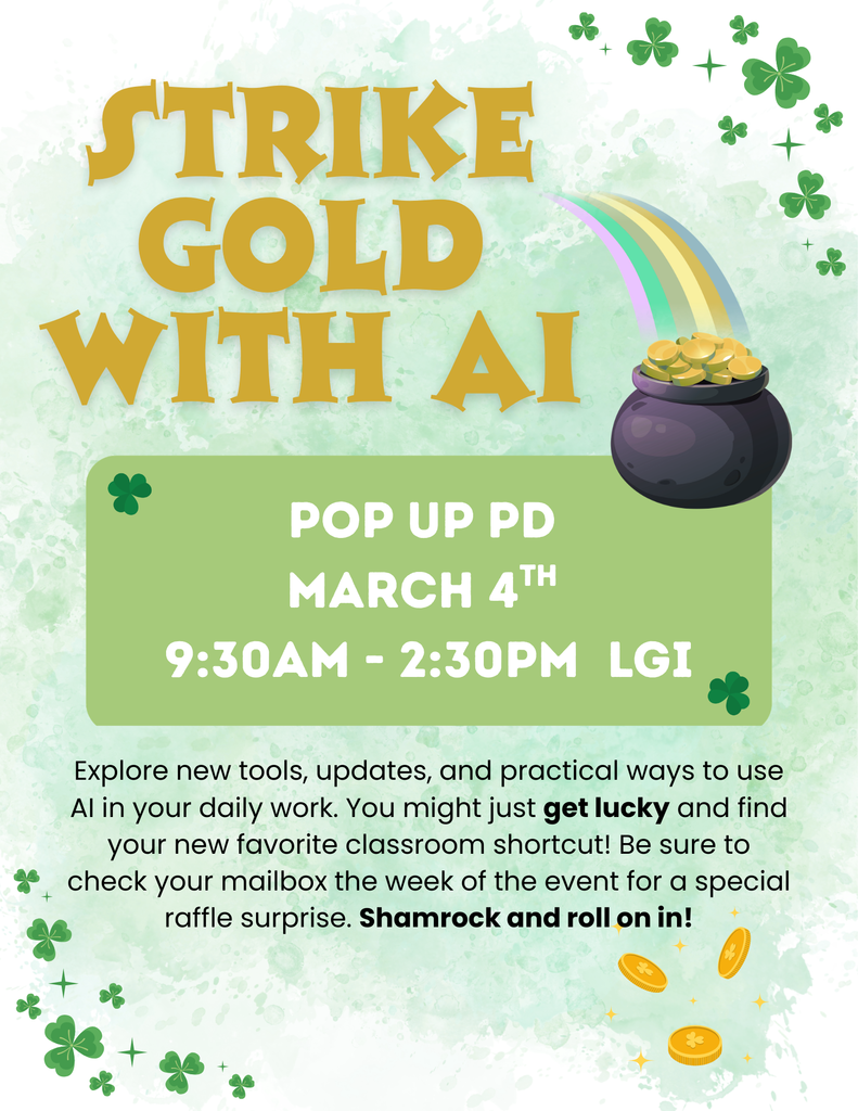 An infographic for the "Strike Gold with AI" pop up professional development (pd) session for teachers.
