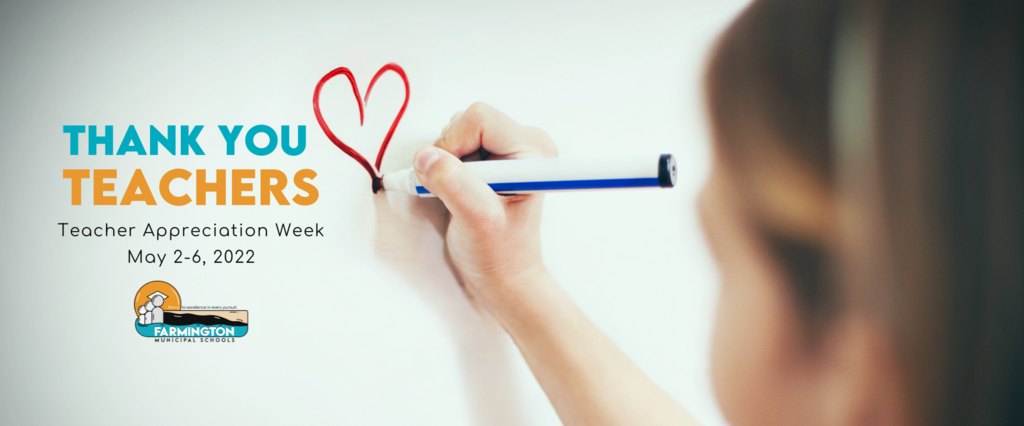 Image of a student drawing a heart and a message of thank you for teachers.