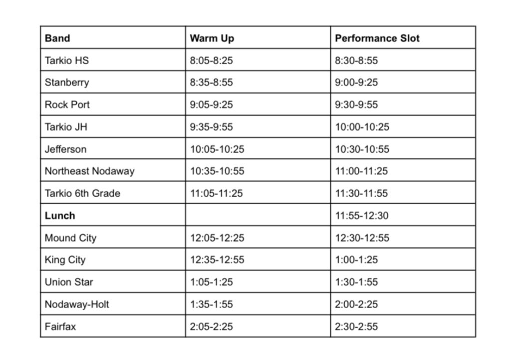 band schedule