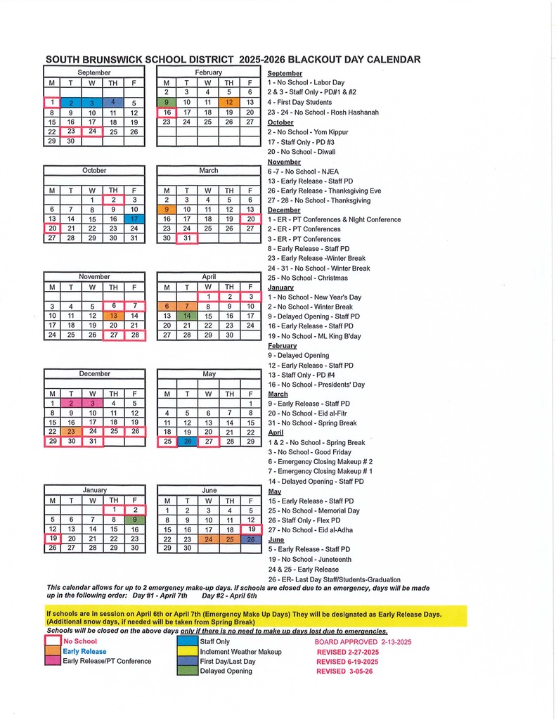 25-26 School Closing Calendar (REVISED)