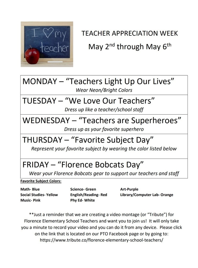 Dress up days for Florence Elementary Teacher Appreciations