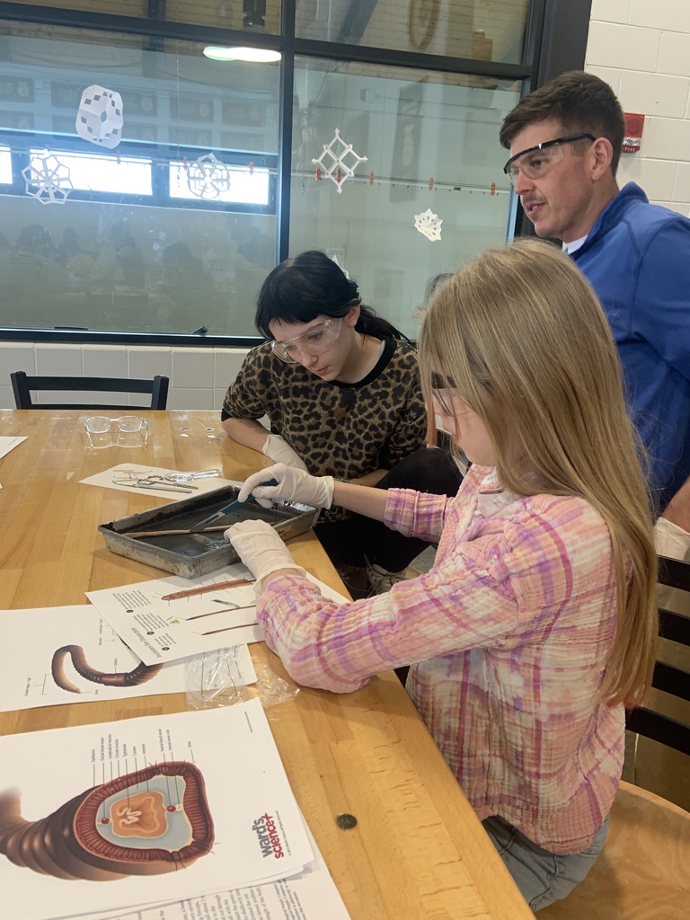 students dissecting a worm