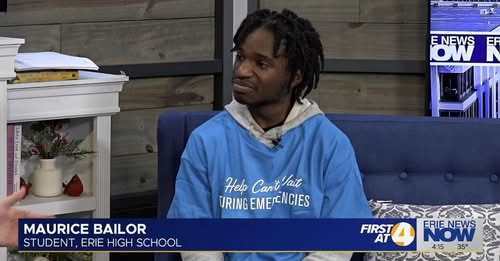 A student from Erie High School, Maurice Bailor, on the News.