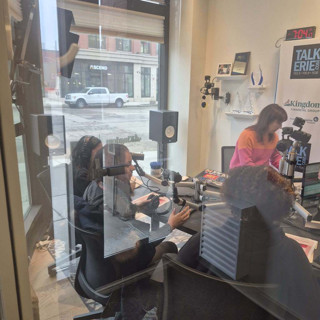 Students doing an interview on Talk Erie.