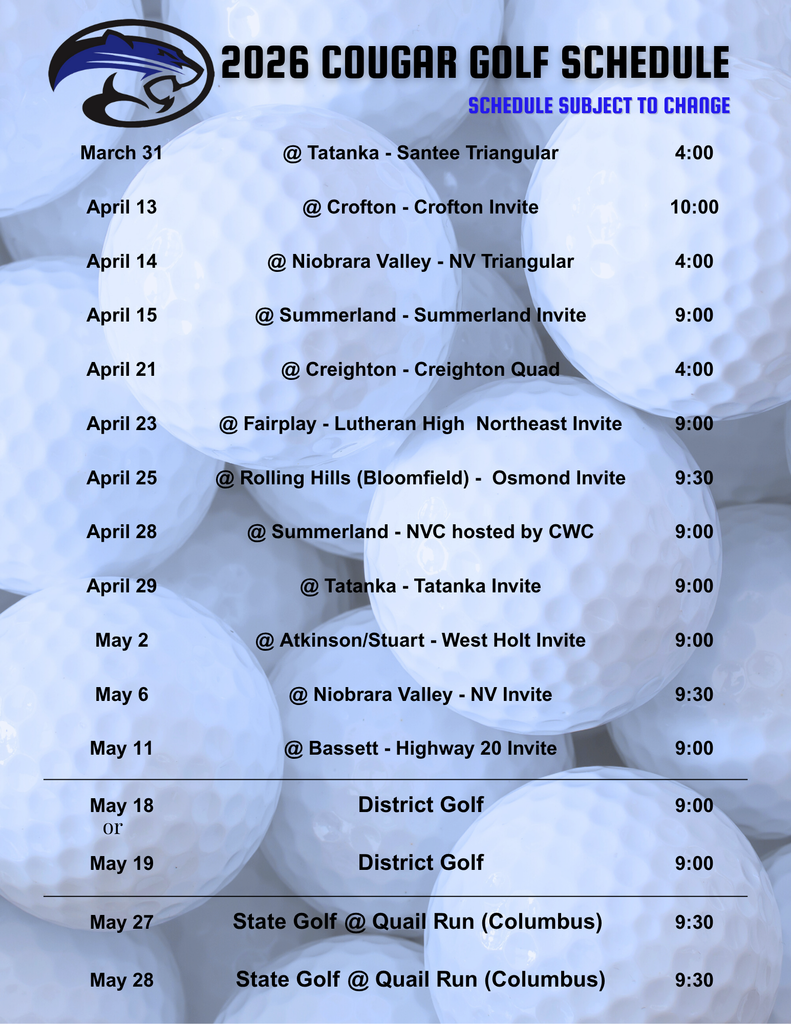 2026 Golf Schedule
