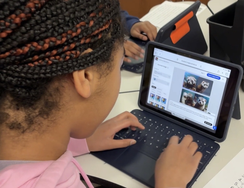 Student putting in a prompt to generate a Hybrid Organism using Magic School Student in her 7th grade Science class