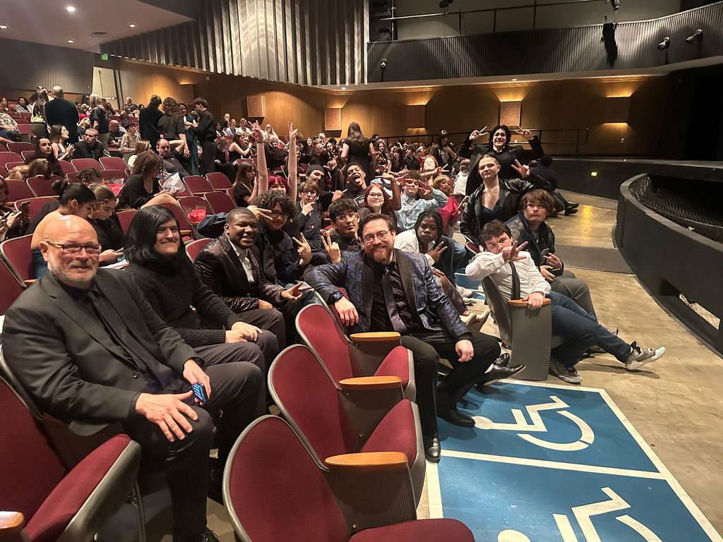 WOSHS One Act-Play Cast and Crew group photo in theatre