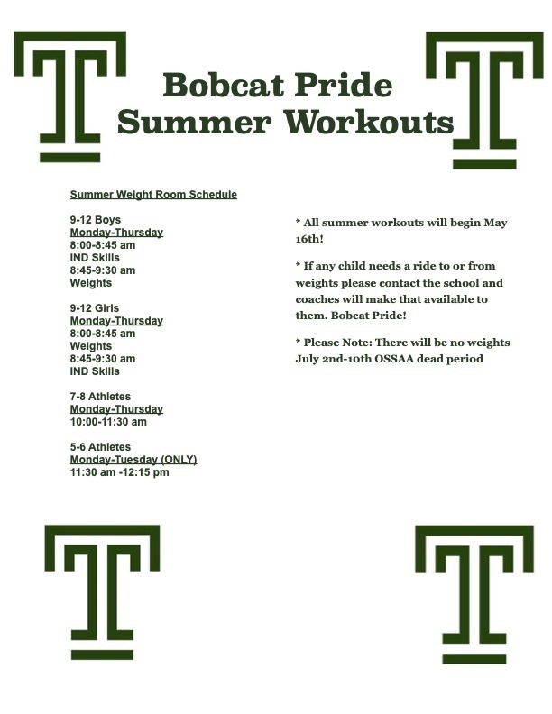2022 Summer Workout  Schedule