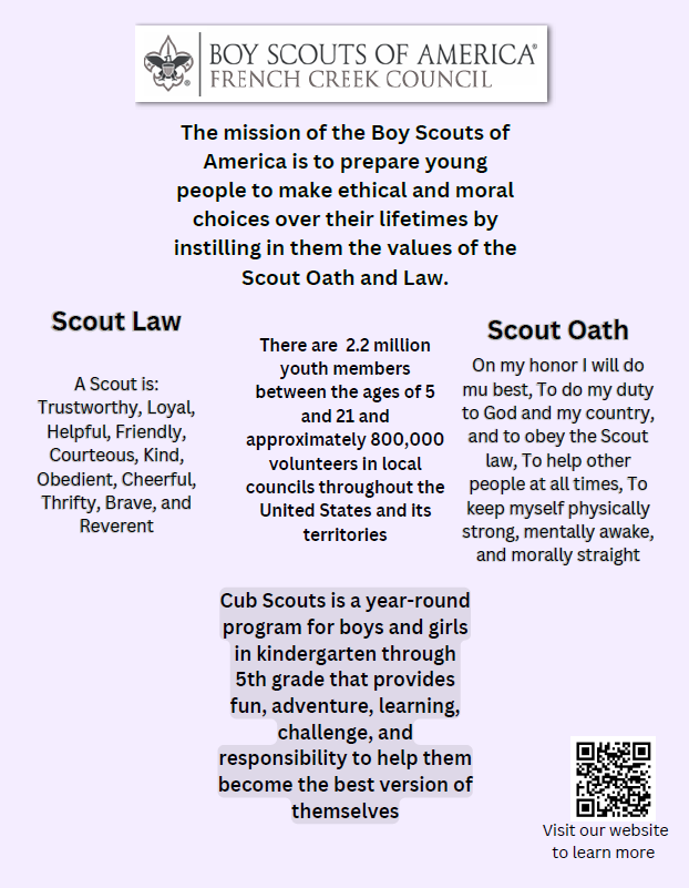 Information about what the Boy Scouts of America is, what their mission is, their oath, and some facts about it. 