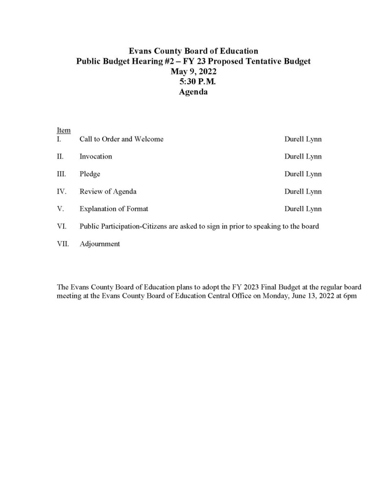 Budget Agenda