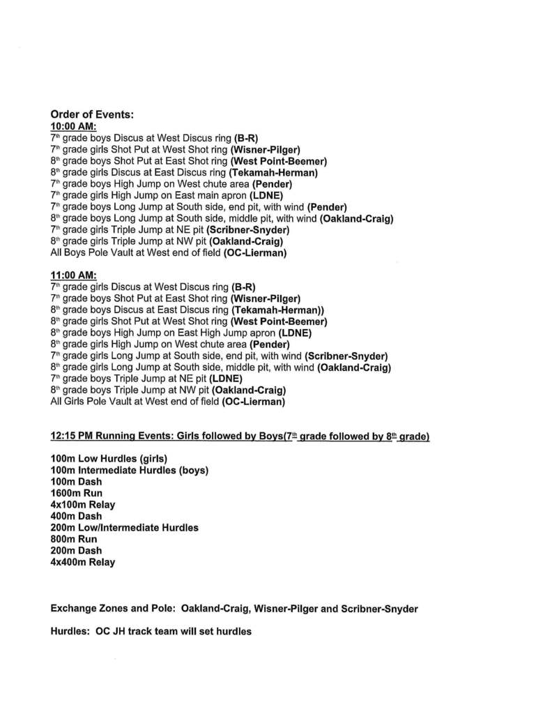 Junior High Conference Schedule
