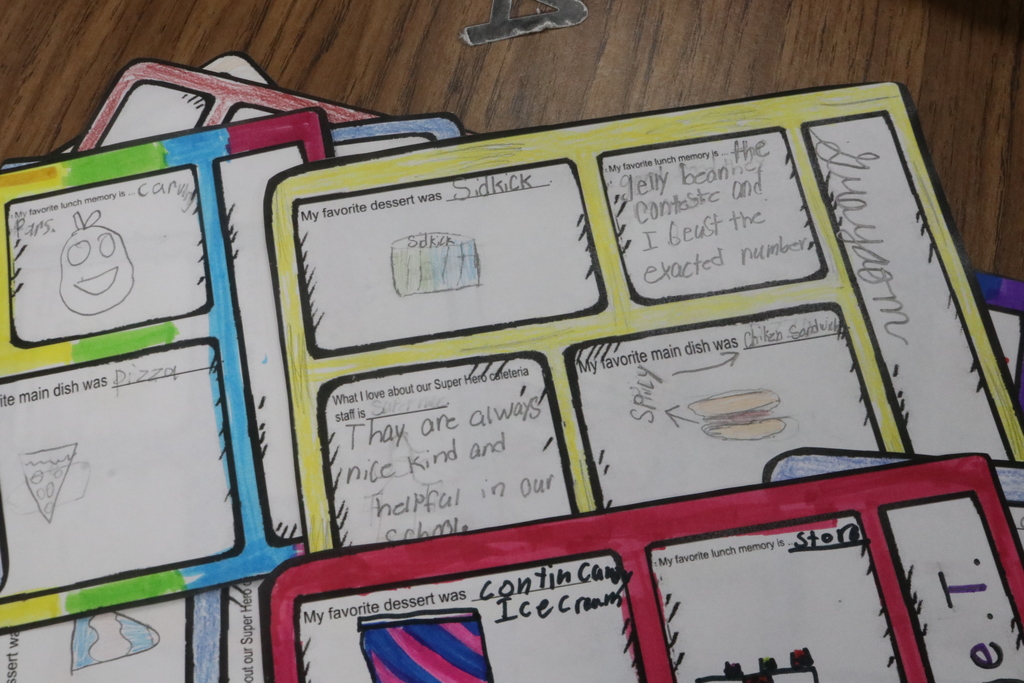 Close up of thank you notes from students.