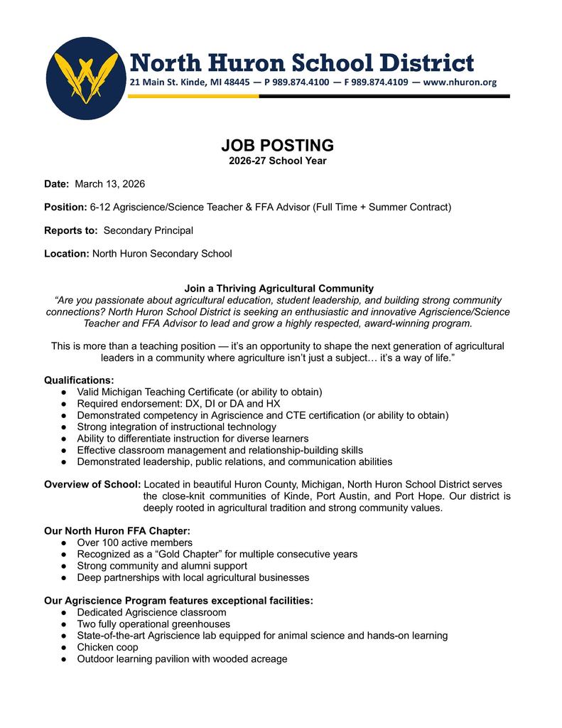 Agriscience Teacher Posting