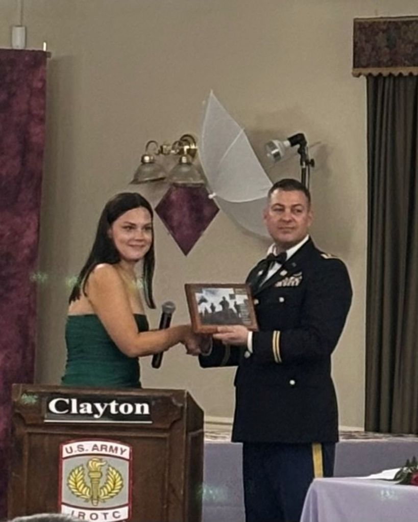 Major Rahni Receiving Award at Clayton JROTC Ball