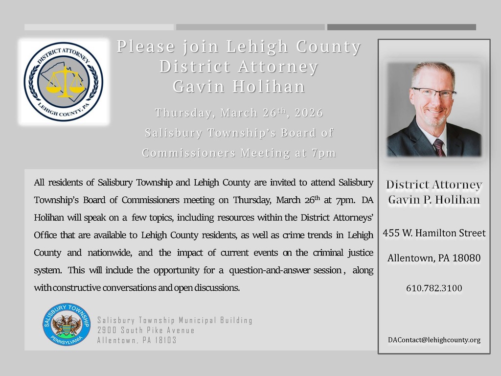 Townhall meeting announcement with DA Holihan