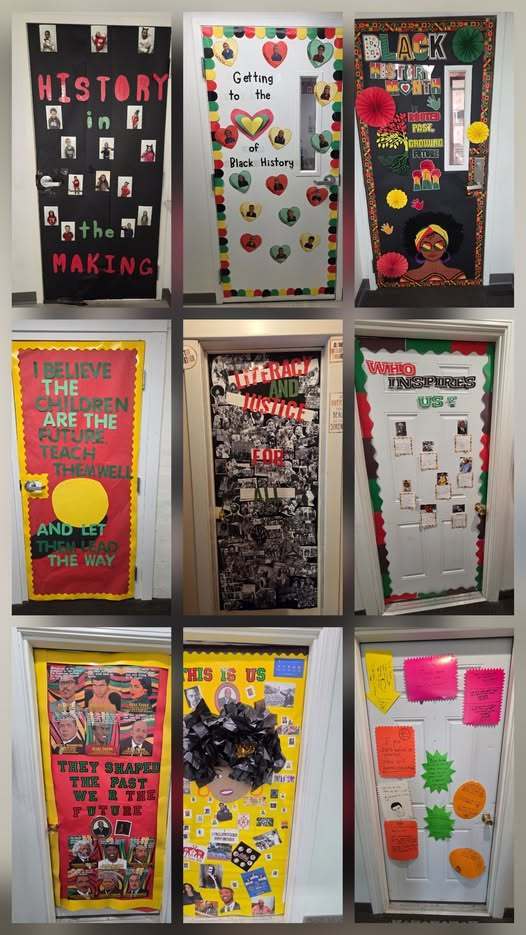 Different doors decorated for Black History. 