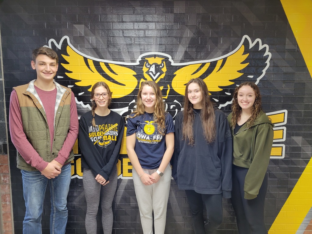 Ethan Kos, Madeline Schrader, Marissa Cline, Elizabeth James, and Mya Miller