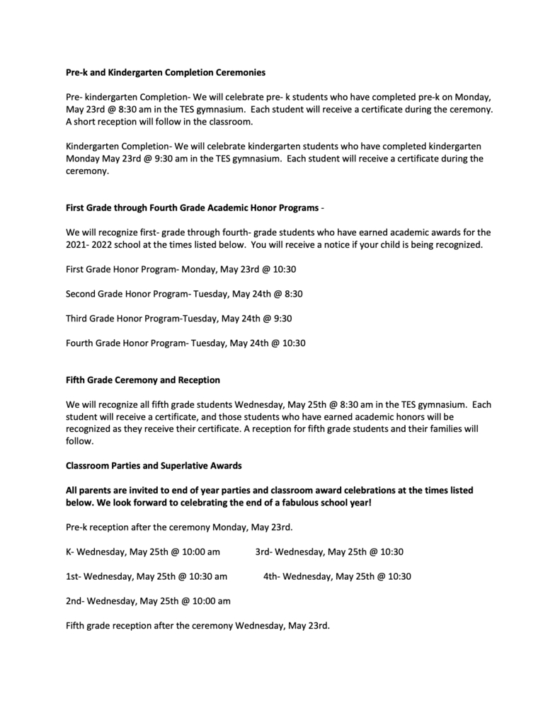 End of Year Activities