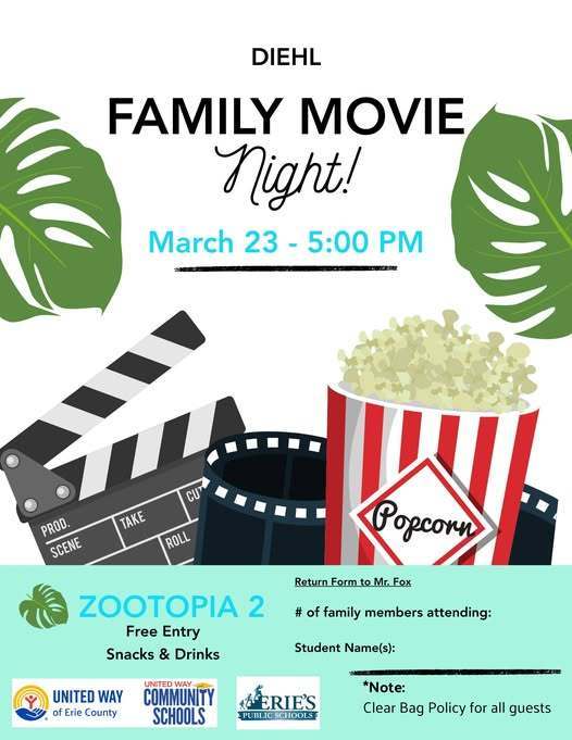 Diehl is hosting a movie night to watch Zootopia 2 on March 23rd at 5PM. The entry is free and there will be snacks and drinks as well. 