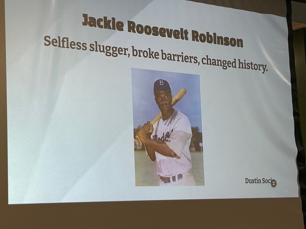 Jackie Robinson 6 words were Selfless slugger, broke barriers, changed history.