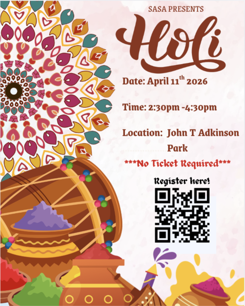 Holi celebration on Saturday, April 11, 2026