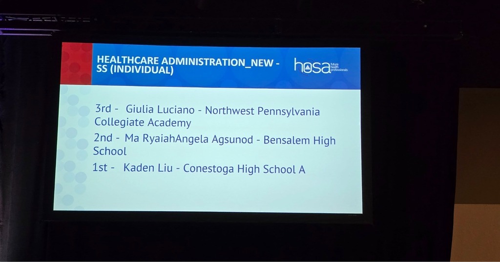 For Healthcare Administration New SS Giulia Luciano from Collegiate Academy received 3rd place. 