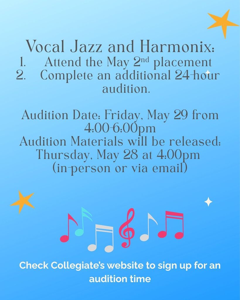 Vocal Jazz and Harmonix placement is on May 2nd, need to complete an additional 24 hour auction. 