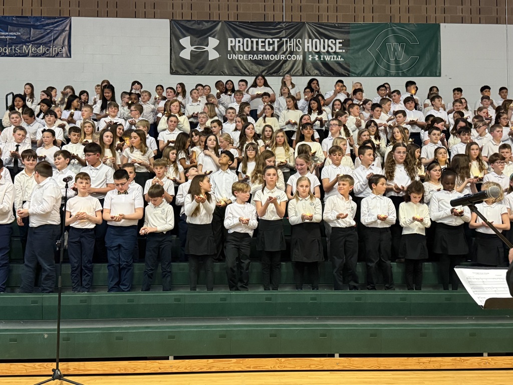 students standing in bleachers