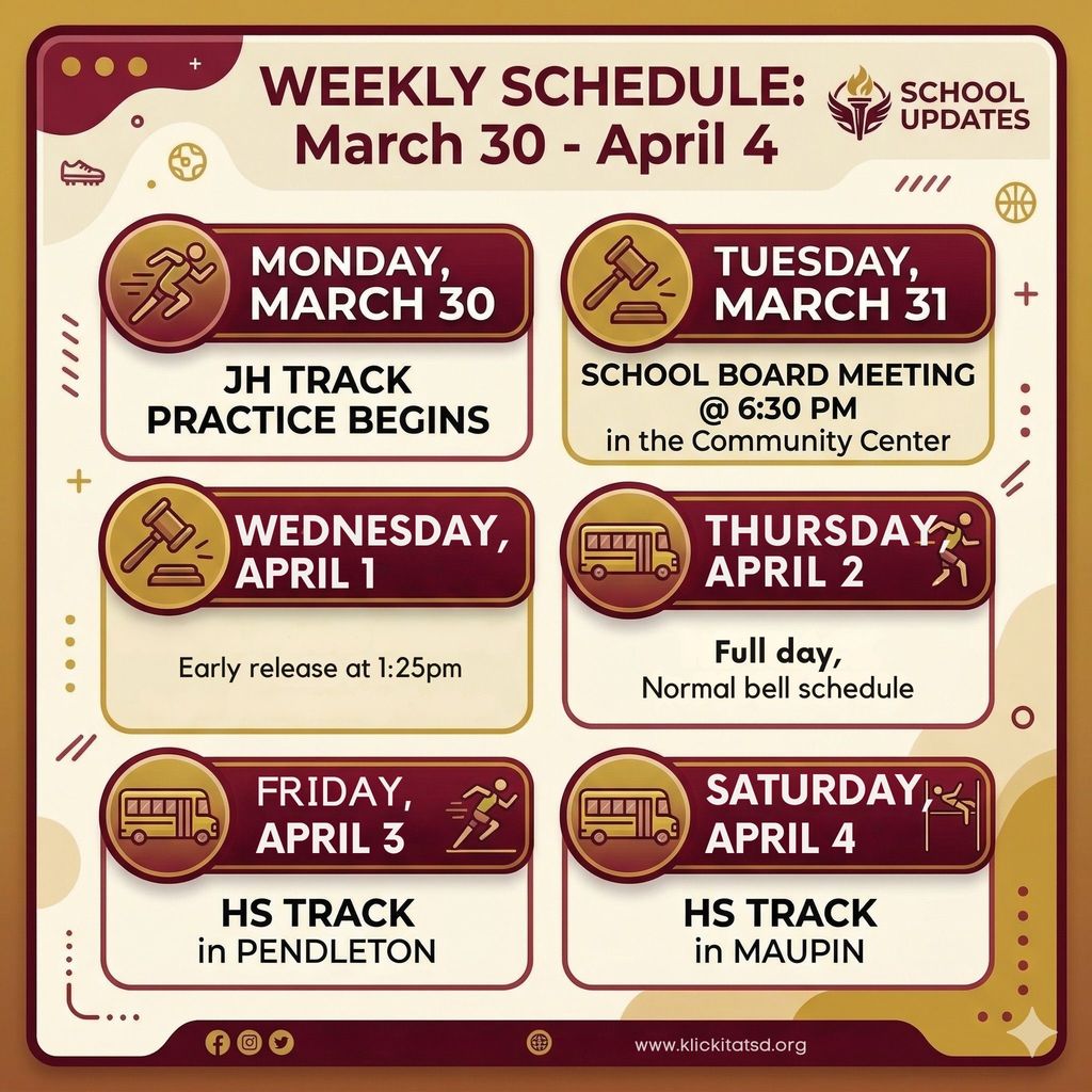 Weekly Schedule 3/30-4/4