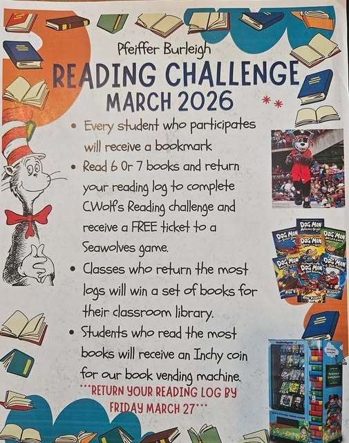 A reading challenge during March encouraging students to read.
