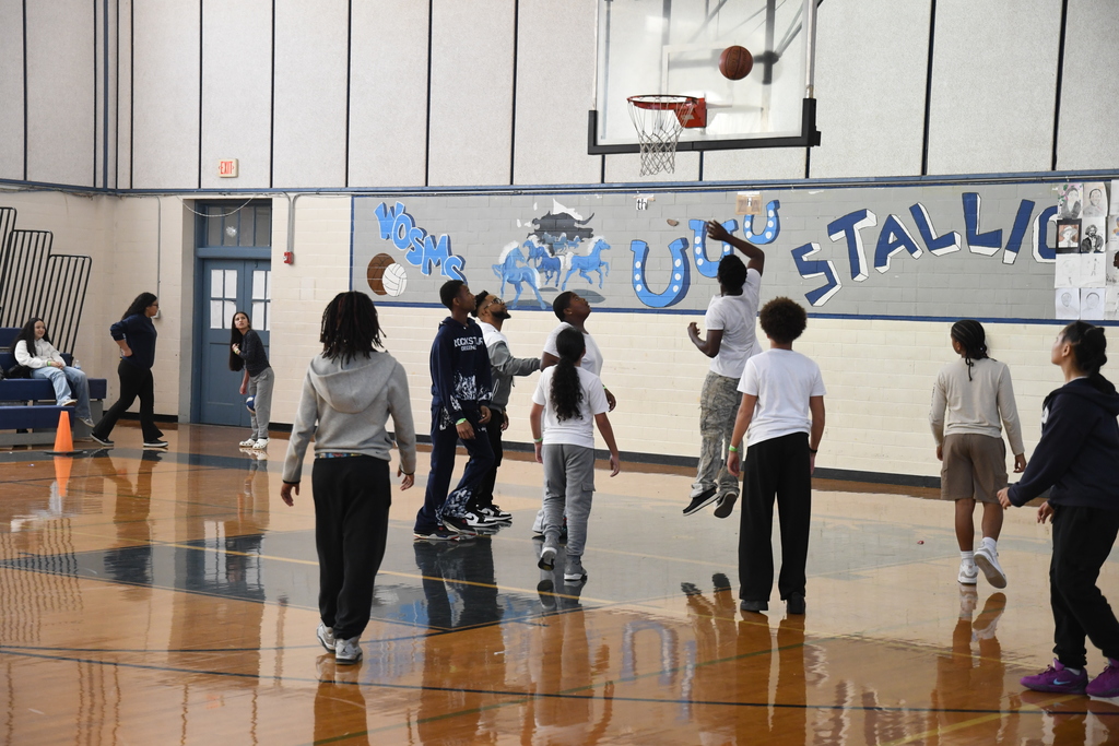 Group of students playing basketball