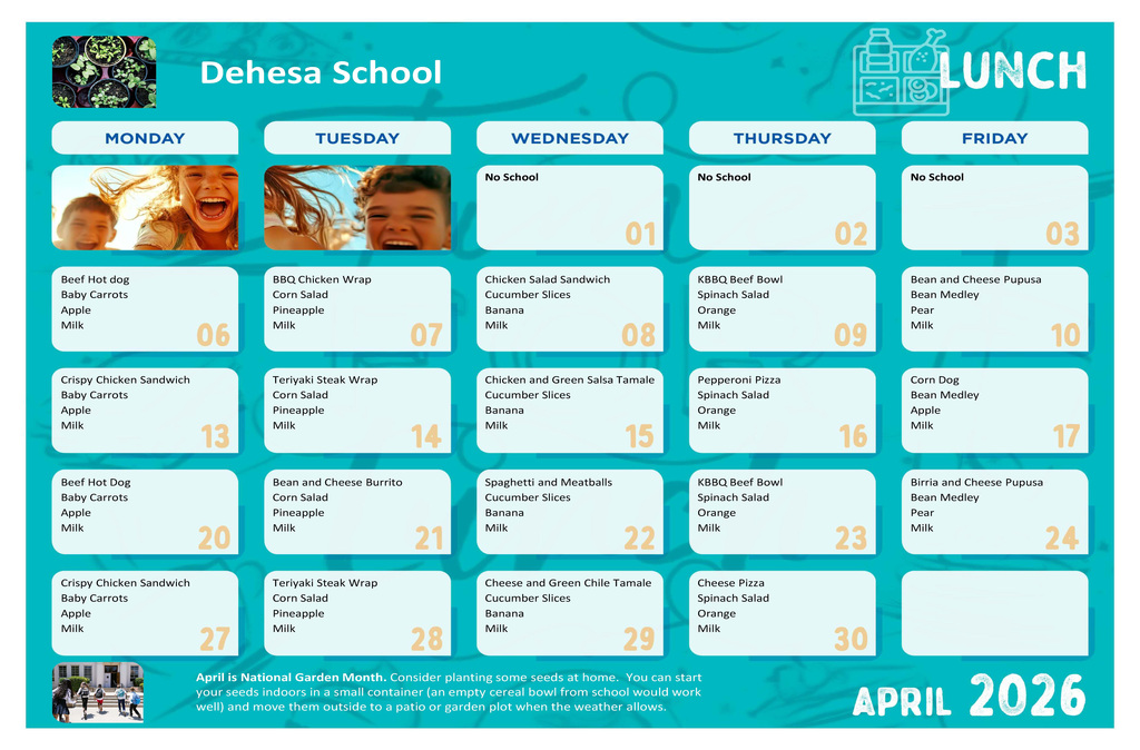 Lunch menu for April