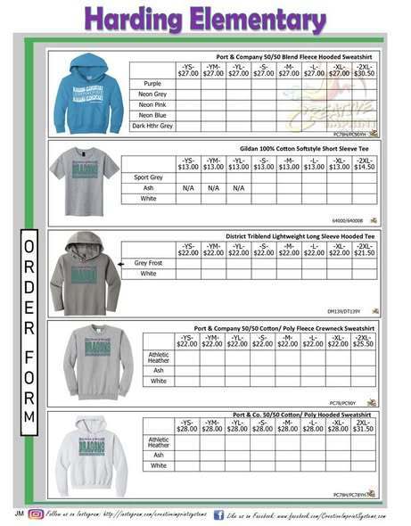 Harding Elementary School Order form. 