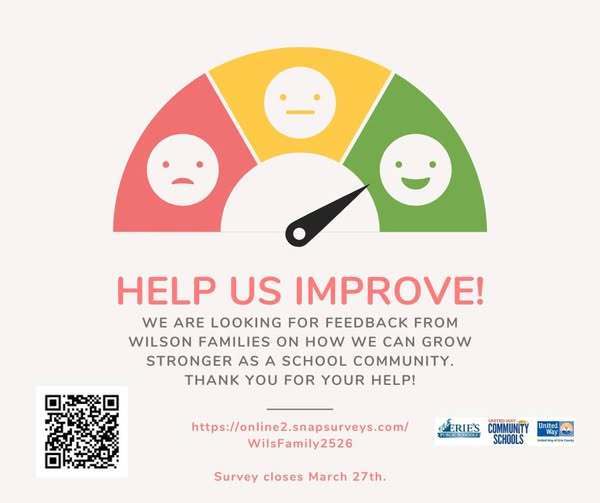 Wilson is encouraging families to fill a survey on how they can grow stronger as a school community by March 27th. 
