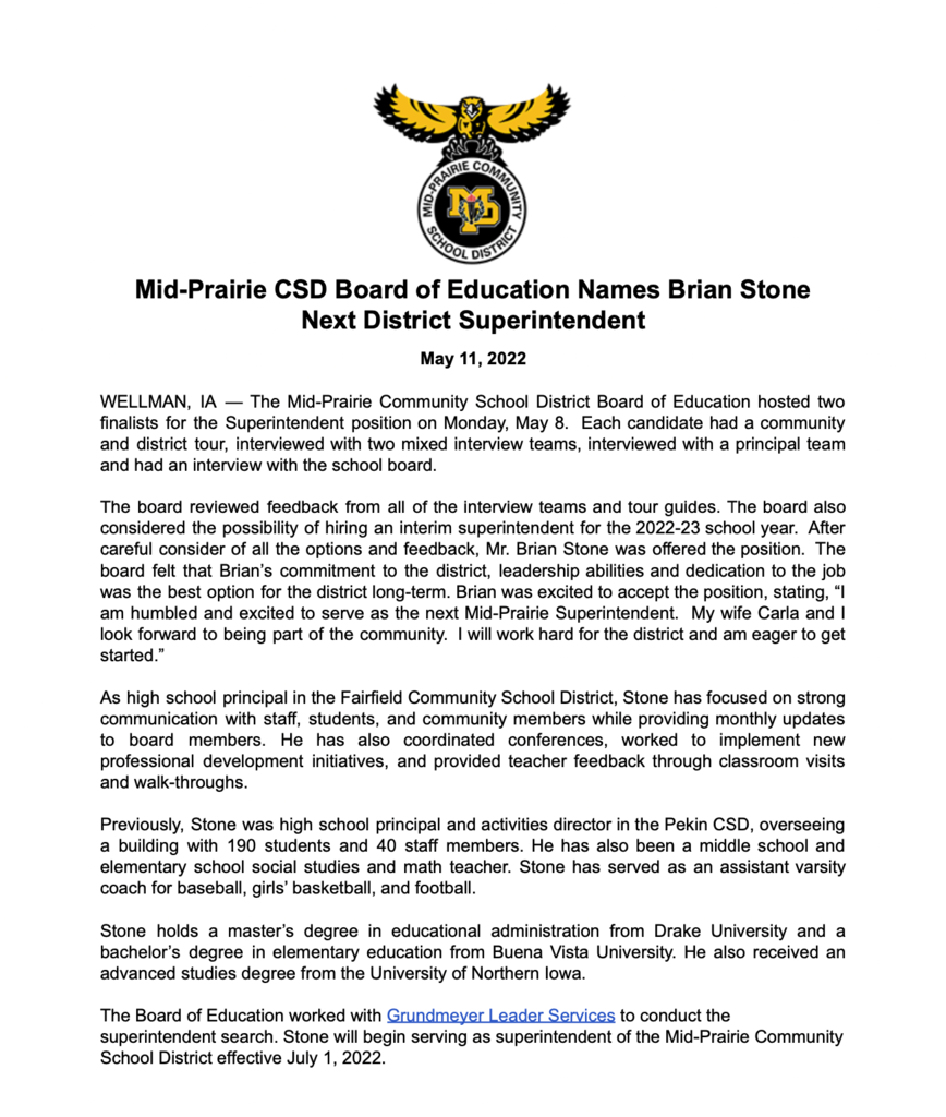 superintendent press release