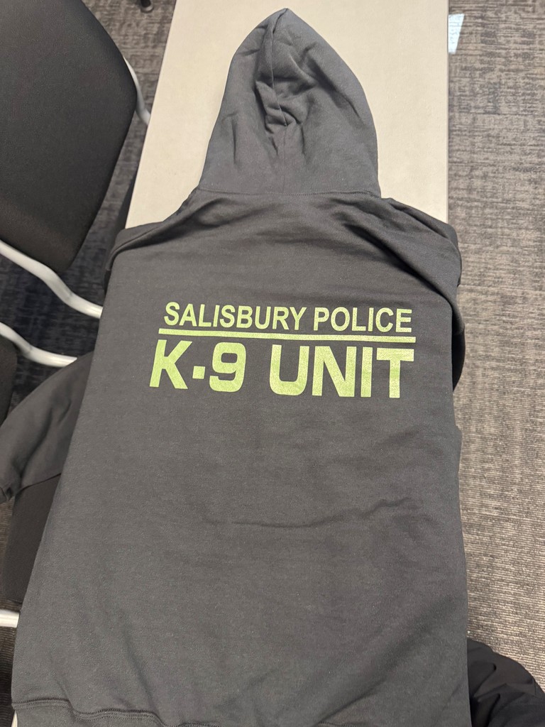 Photo of back of K9 sweatshirt