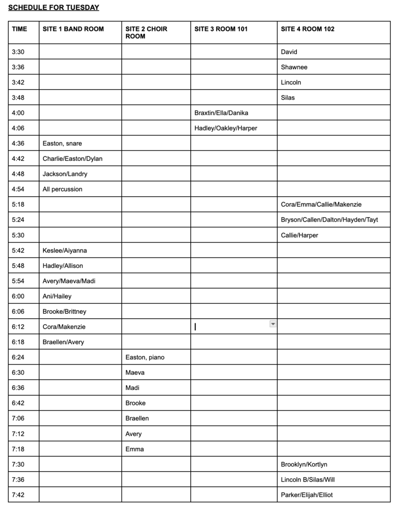 Platteview Solo/Ensemble Contest schedule
